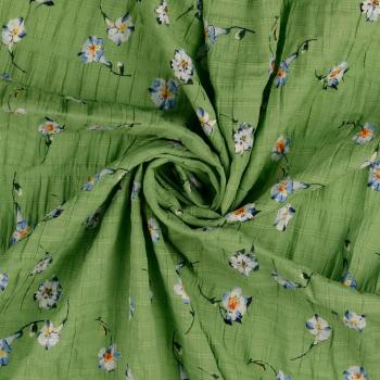 Slub Voile - Blüten auf lindgrün 